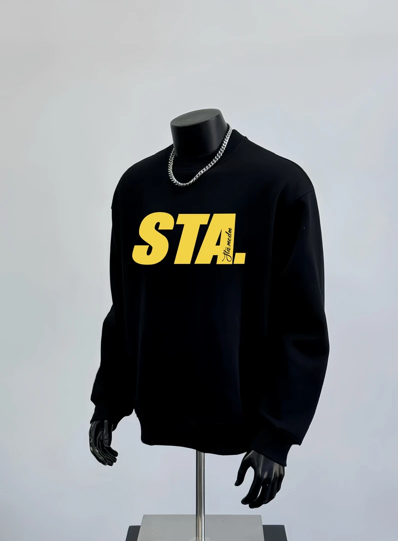 STA.MEDM联名基础款印花圆领卫衣男女秋冬季美式潮牌重磅加绒加厚