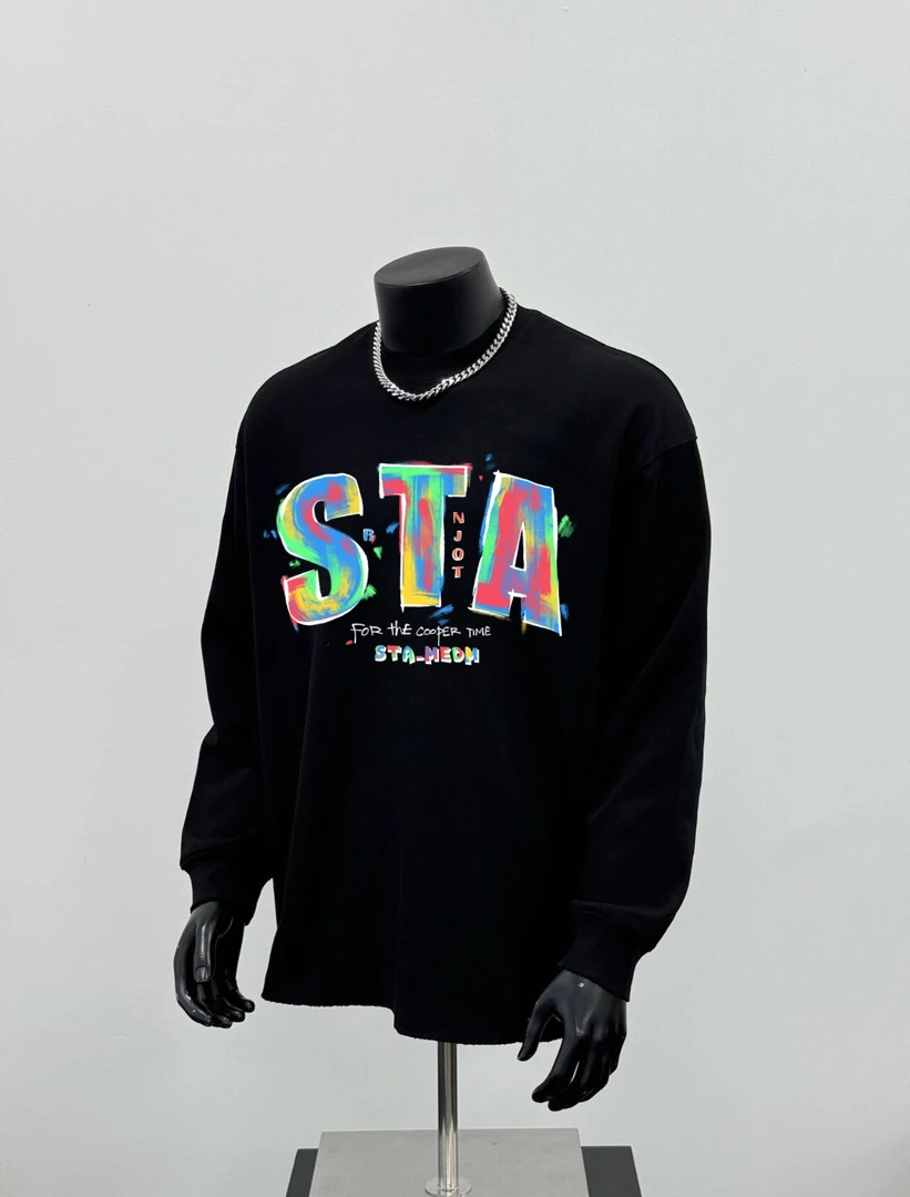 STA.MEDM国潮重磅棉彩虹男女同款长袖宽松内搭情侣款早春秋款潮流