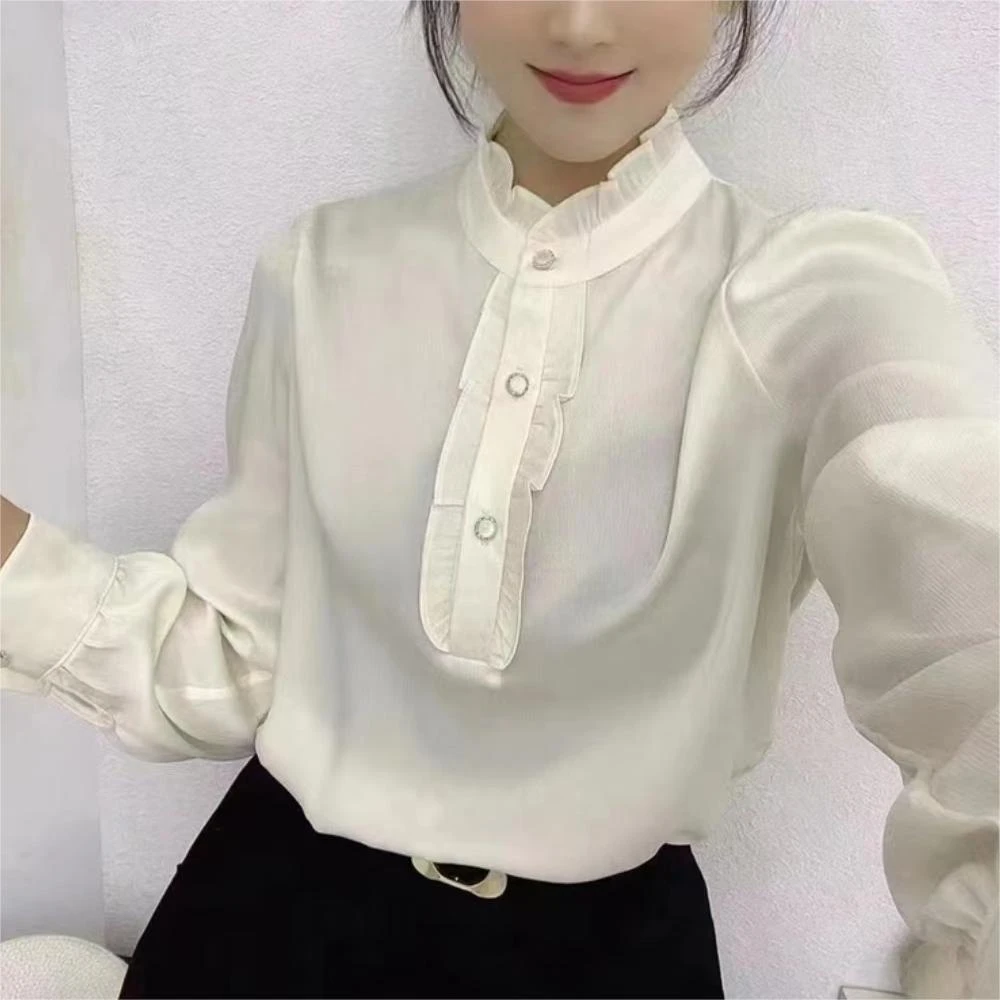 春季新款纯色长袖衬衫缎面气质时尚显瘦百搭女士衬衣洋气打底上衣