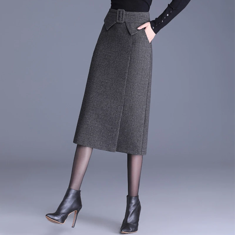 2024新款高腰半身裙女秋冬中长款包臀裙时尚显瘦蝴蝶结开叉一步裙