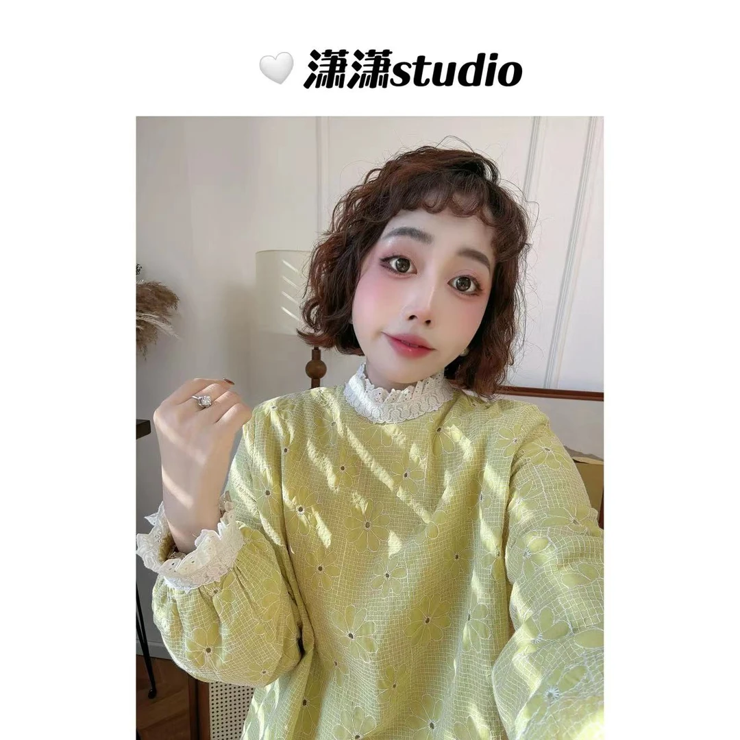 【花朵刺绣】【内里加绒】潇潇内里加绒超柔软韩系刺绣花朵衬衣XM0993