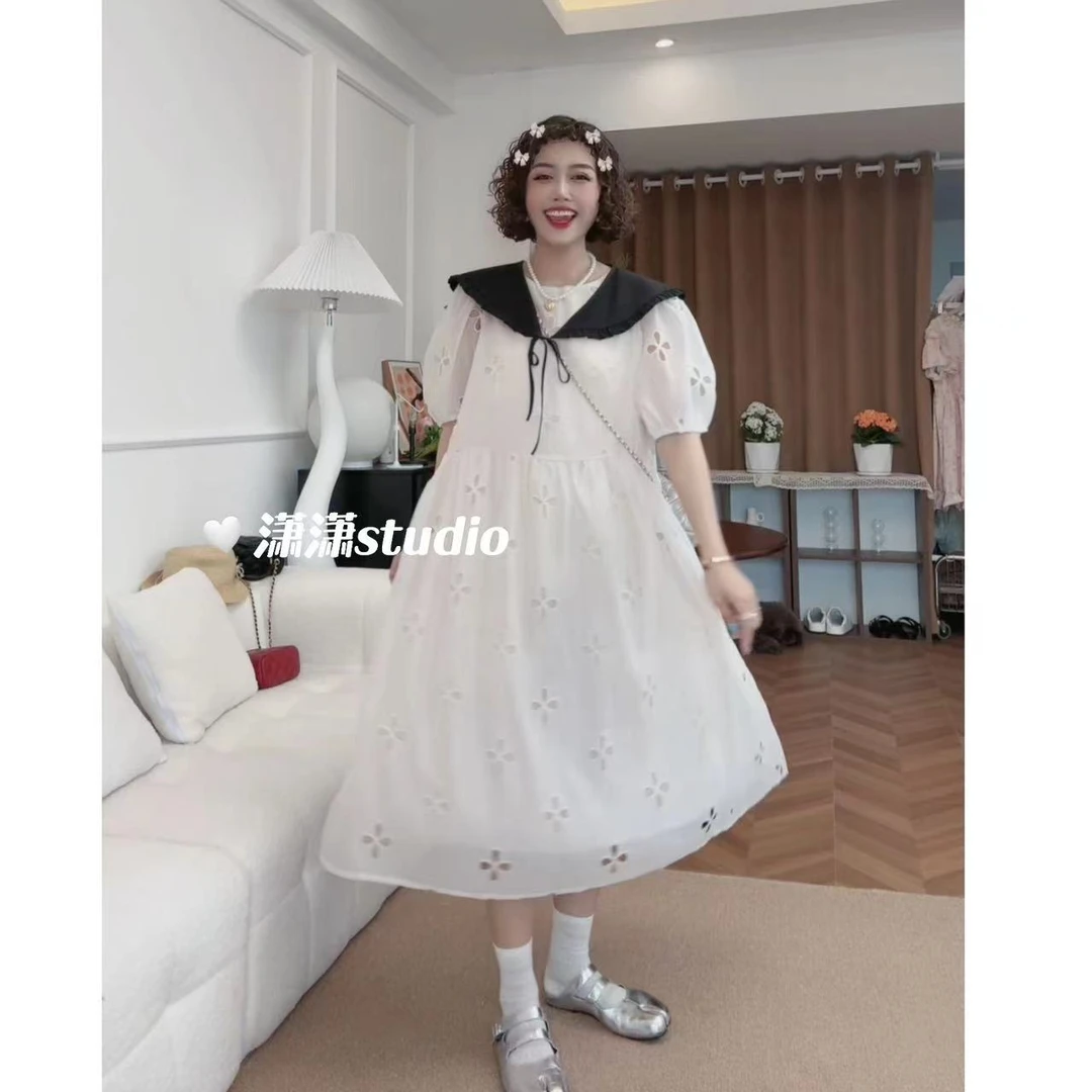 【山茶姑娘】潇潇自制定制镂空仙里仙气配领子韩系连衣裙XS2058