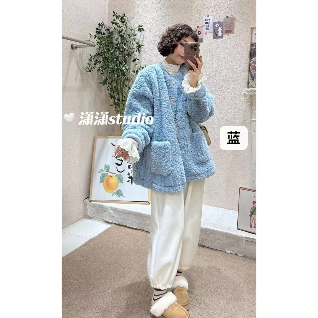 【香香公主】潇潇自制定制特色扣子厚实毛毛外套XS1957