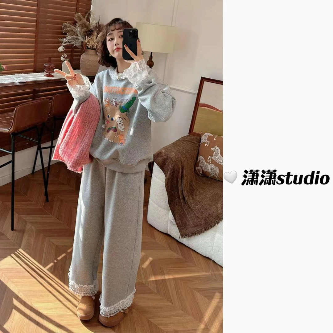 【吉象卫衣】【东大门同款】潇潇加绒加厚面料大象图案花边卫衣XJ0008