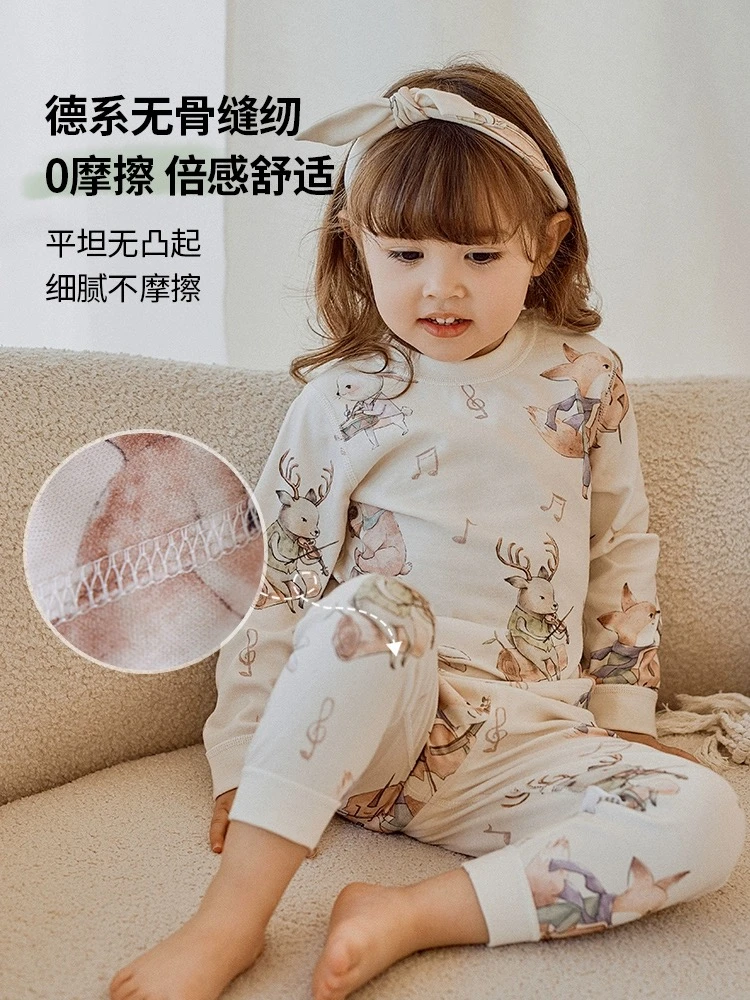 A类纯棉有机棉秋衣小鹿婴儿秋衣宝宝内衣女宝宝秋衣秋裤套装