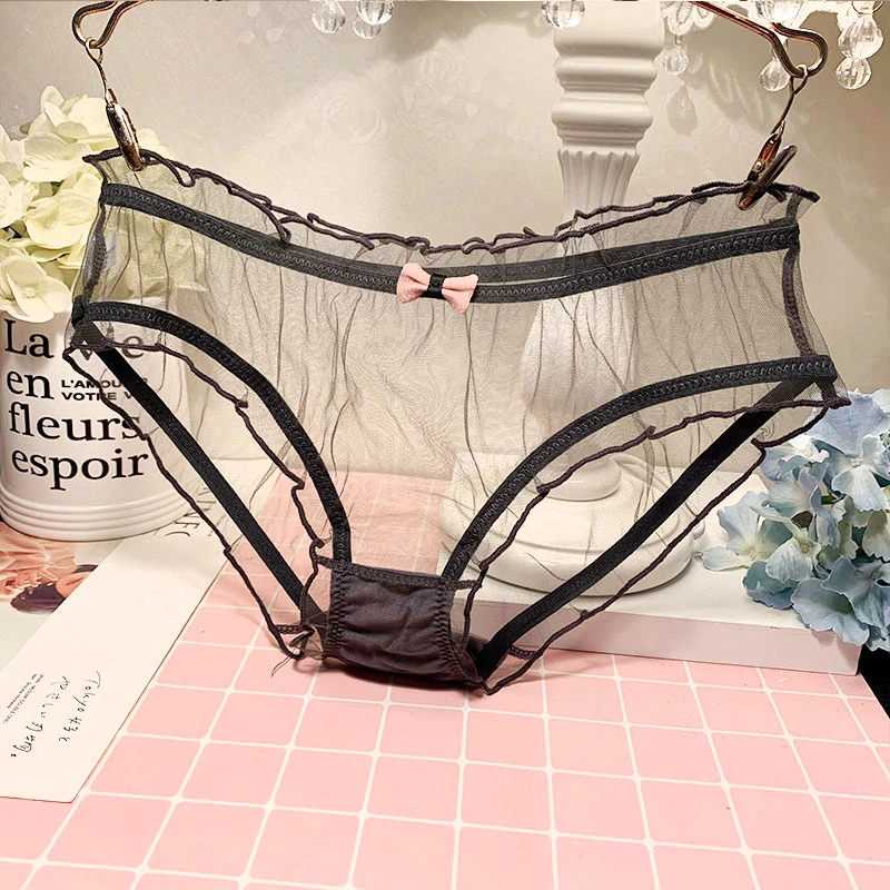 新品无痕网纱透气可爱时尚少女蕾丝款式纯色三角裤薄款内裤女性感