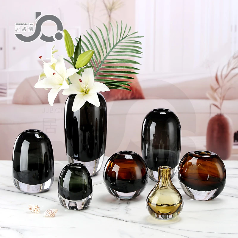 简约创意玻璃花瓶水培鲜花插花工艺厅装饰品餐桌琉璃摆件软装插花