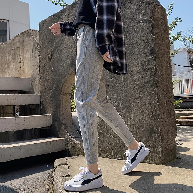 V/雅鹿新款2024春季新款运动女薄款高腰显瘦休闲宽松百搭卫裤