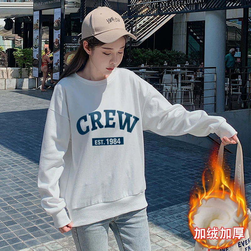 V/雅鹿WT75-4-CREW   圆领卫衣女加绒加绒印花上衣秋冬保暖长袖