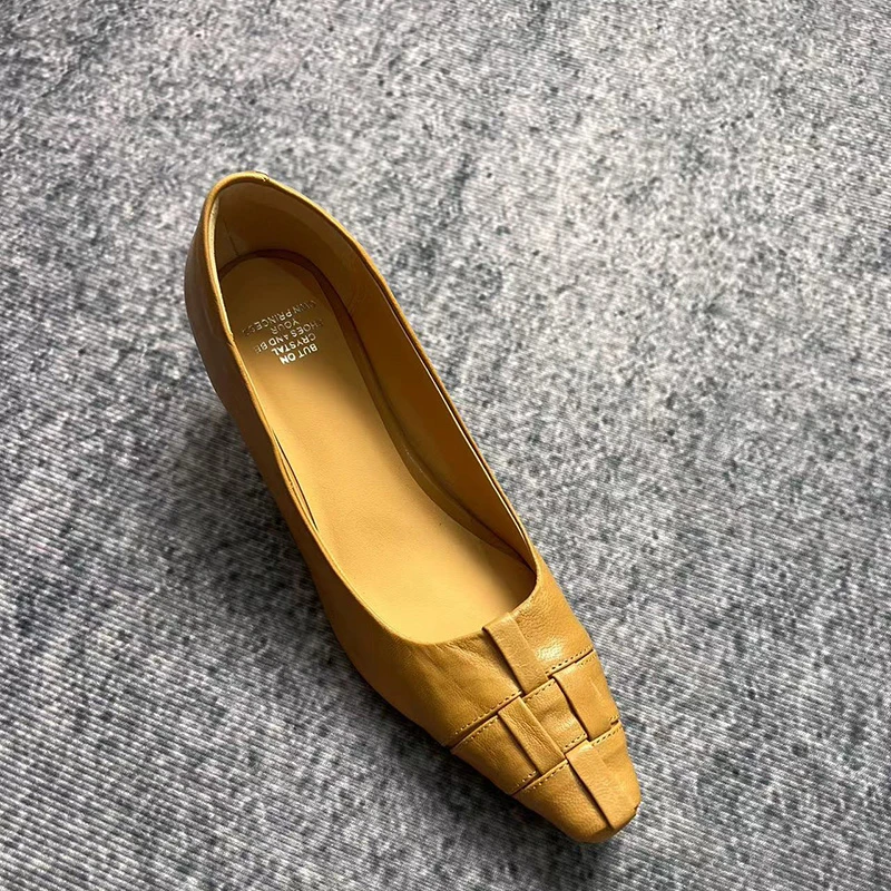 尖头编制女士真皮百搭休闲气质真皮女鞋单鞋2024年新款软底软面