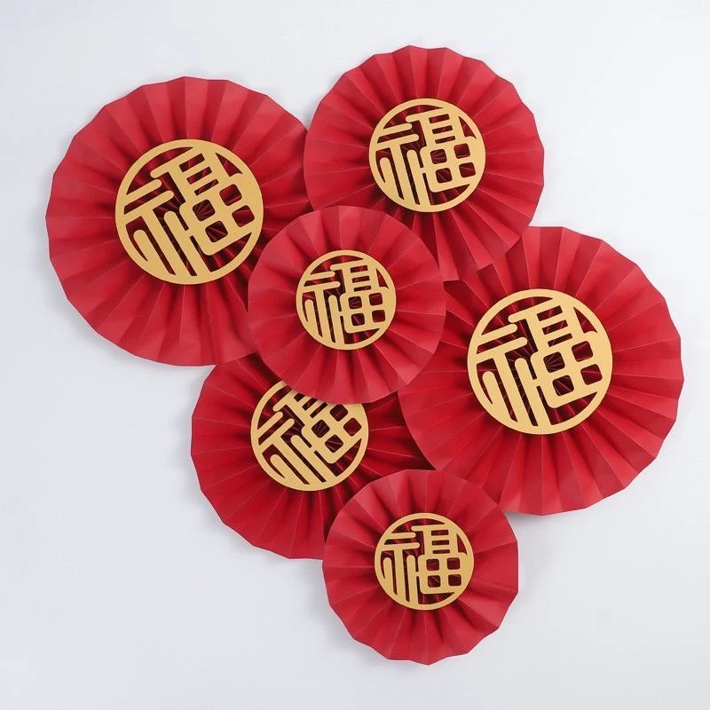 清仓红色福扇折扇福桶年宵花挂件装饰喜庆福扇红扇子干花花艺资材