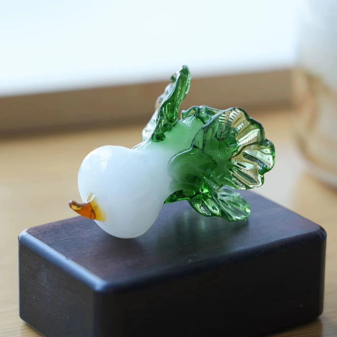 淄博琉璃手工艺品白菜百财小摆件桌面茶台中式寓意招财装饰品礼物