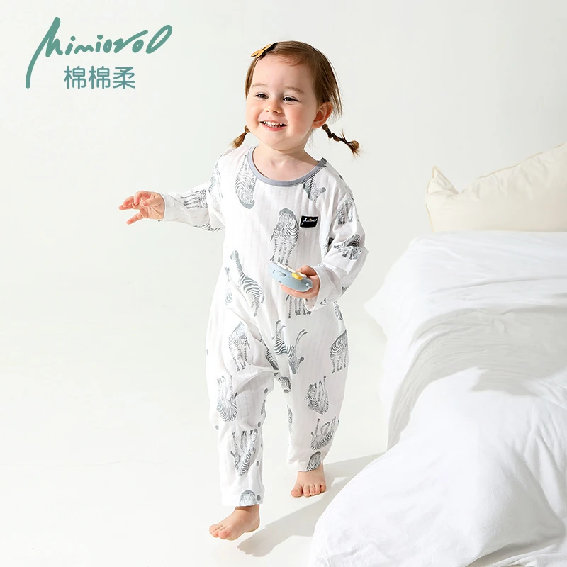 儿童连体睡衣夏季薄款纯棉宝宝家居服长袖男童衣服女童连体衣新款