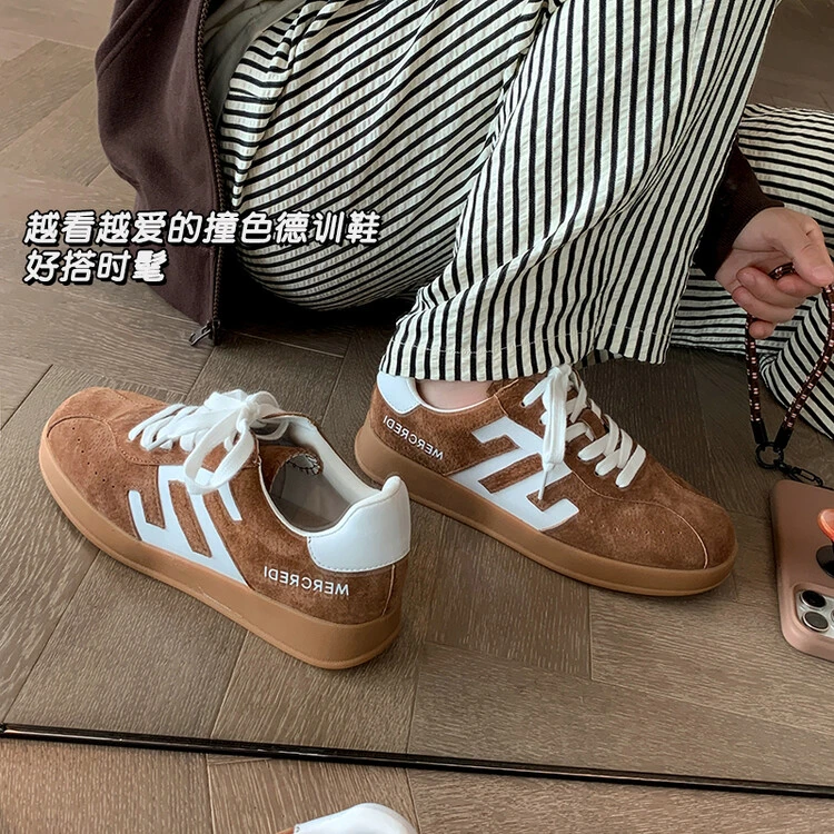复古鞋子厚底低帮透气运动鞋百搭软底网鞋德训鞋2024年秋季平底