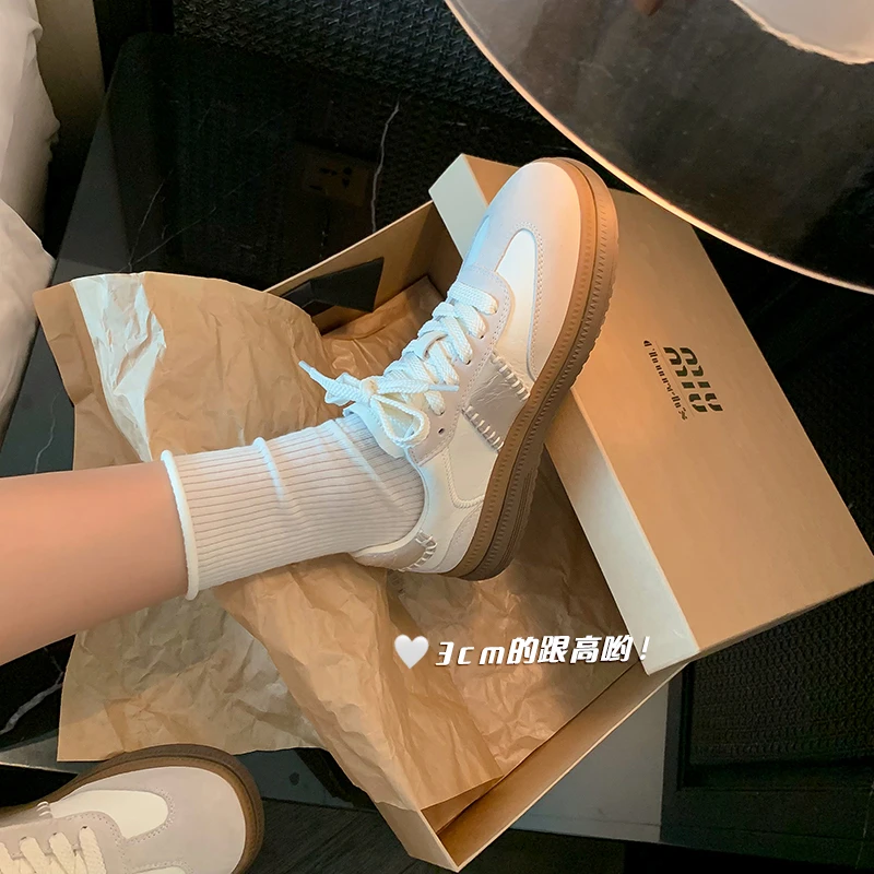 学生单鞋白色厚底百搭新款德训鞋2024年秋季休闲平底编织纯色