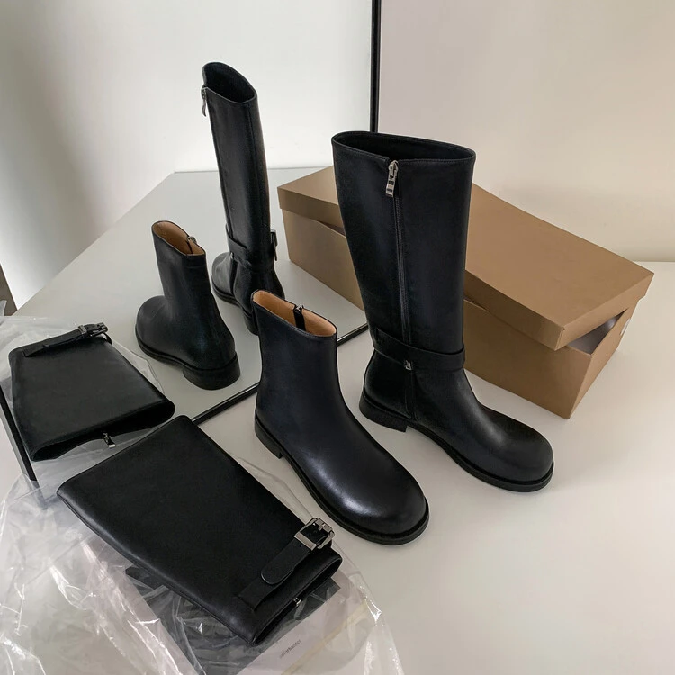 百搭短靴瘦瘦靴皮靴高跟靴流行爆款靴子西部靴2024年厚底方跟中筒