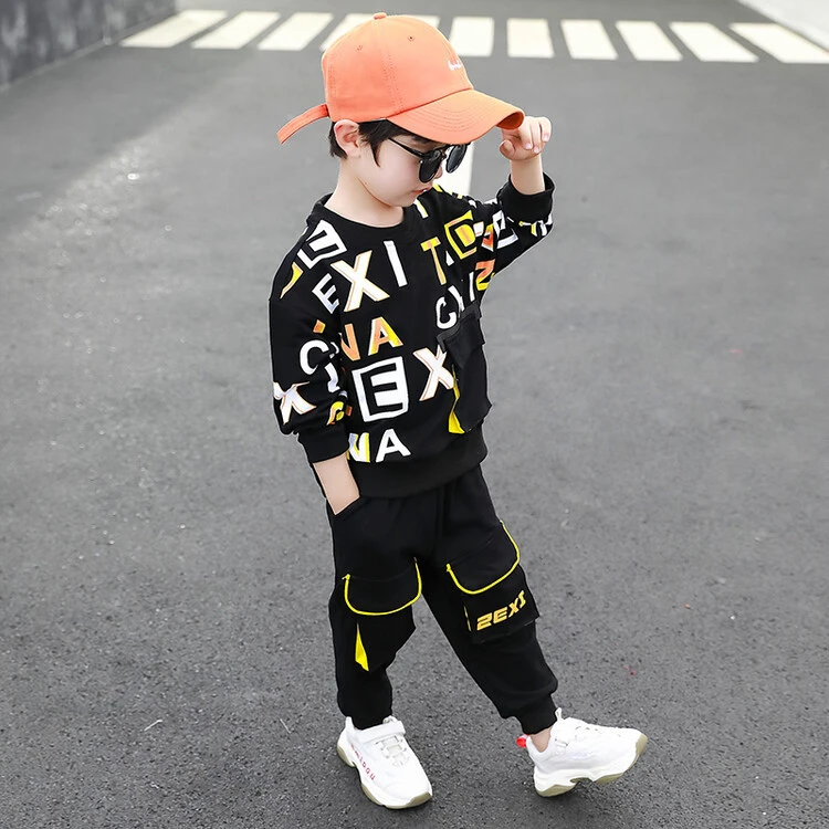 男童英文字母套装2025春秋装新款儿童卫衣运动两件套春款男孩衣服