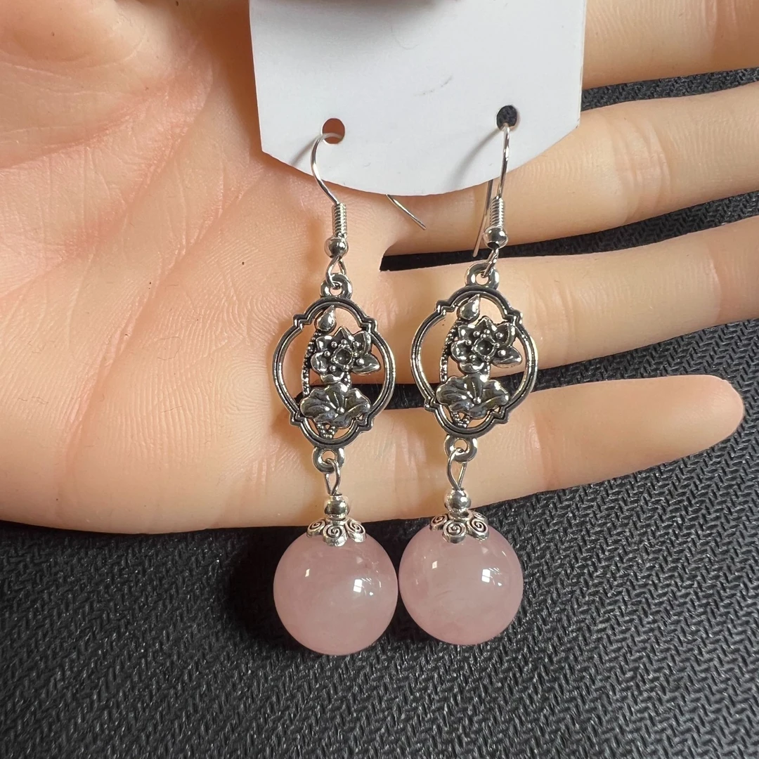 54 73水晶粉珠耳环银色紫色珠珠轻奢气质 银耳钩