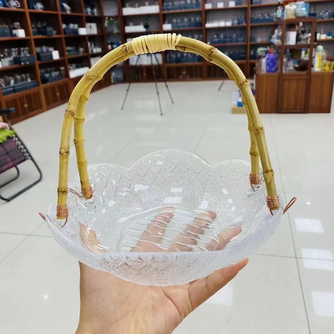 海棠花藤编提篮果盘