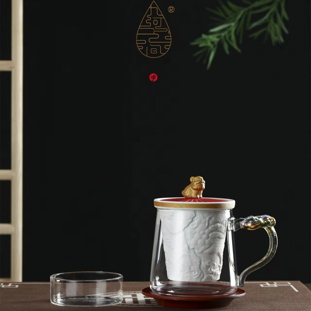 九河金狮通运泡茶杯三件杯醒狮
