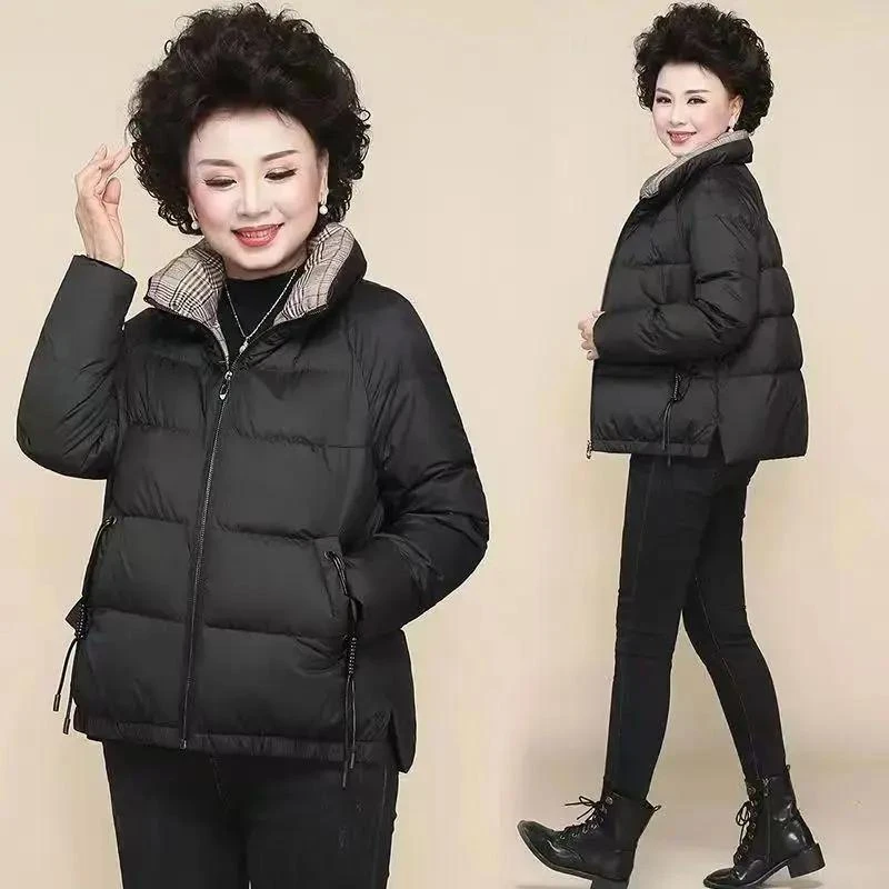 品牌断码新款冬季中老年短款羽绒服外套洋气妈妈装羽绒羽绒服四五