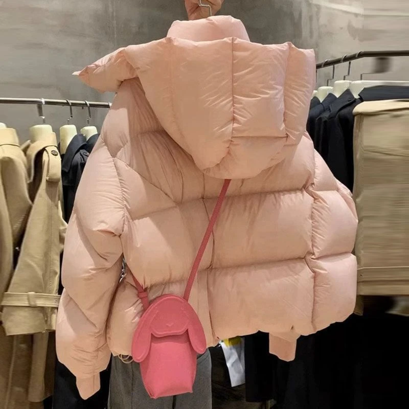 品牌断码拉克鸭咖色连帽面包服羽绒服冬季新款女装高级感超好看小