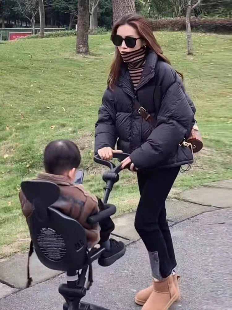 反季羽绒服女短款黑色2023冬季新款加厚小个子白鸭绒面包服外套女