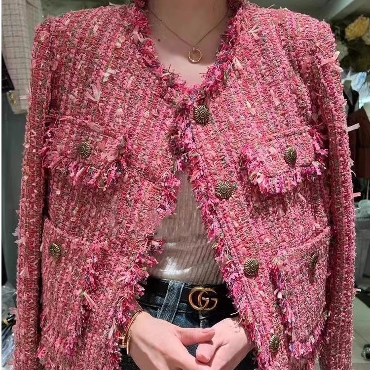 时尚重工轻奢小香风外套女秋冬加厚短款2024新款粗花呢名媛上衣潮