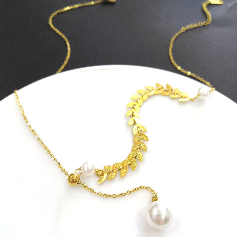 合金项链 麦穗轻奢项链法式气质高级感时尚锁骨链吊坠不对称饰品