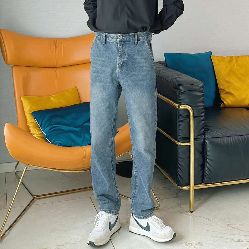 朱渣渣水洗牛仔长裤男修身小脚九分裤直筒休闲裤子潮春秋季痞帅潮