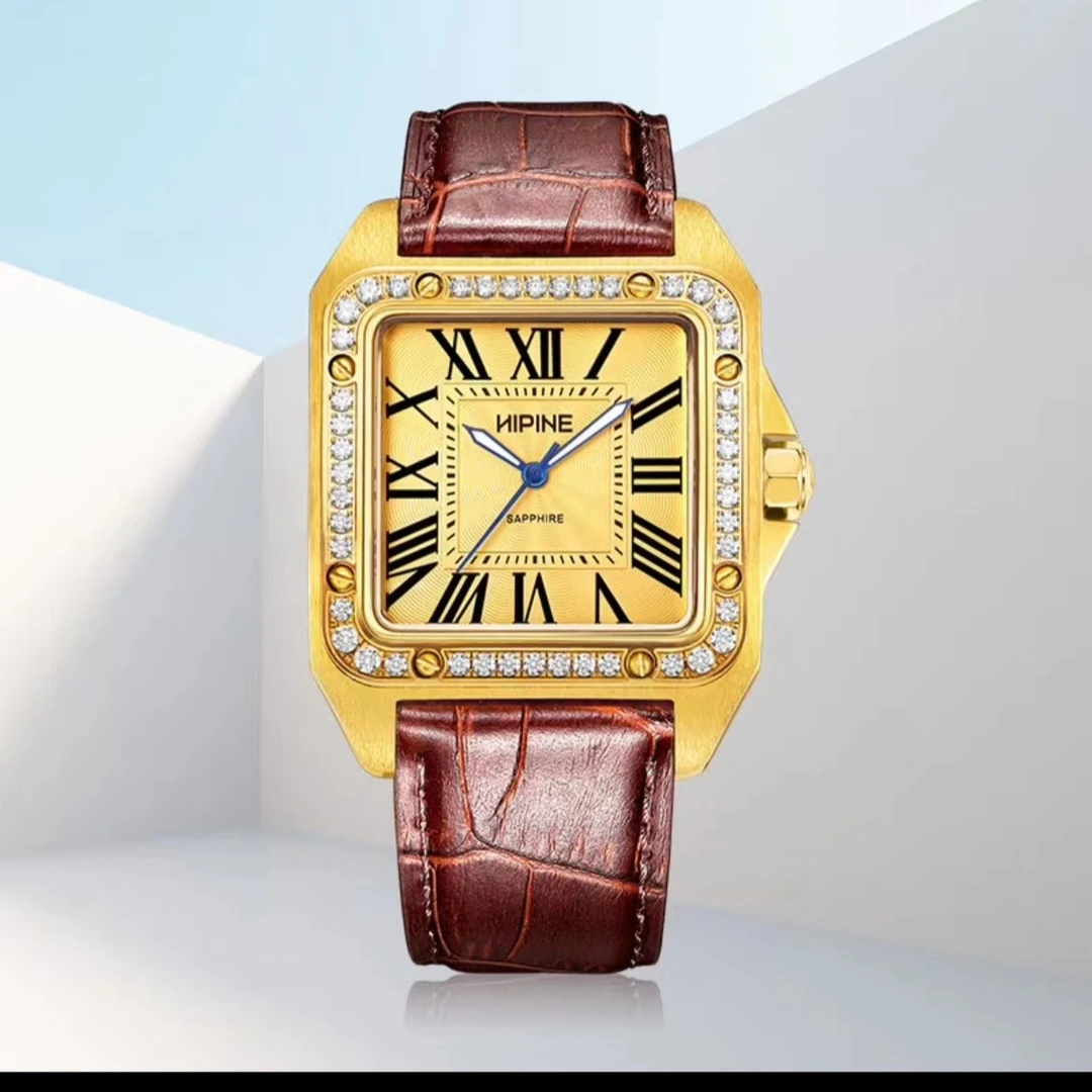 【2024新款上市】方形金表黄金男士腕表高端进口瑞士石英机芯手表