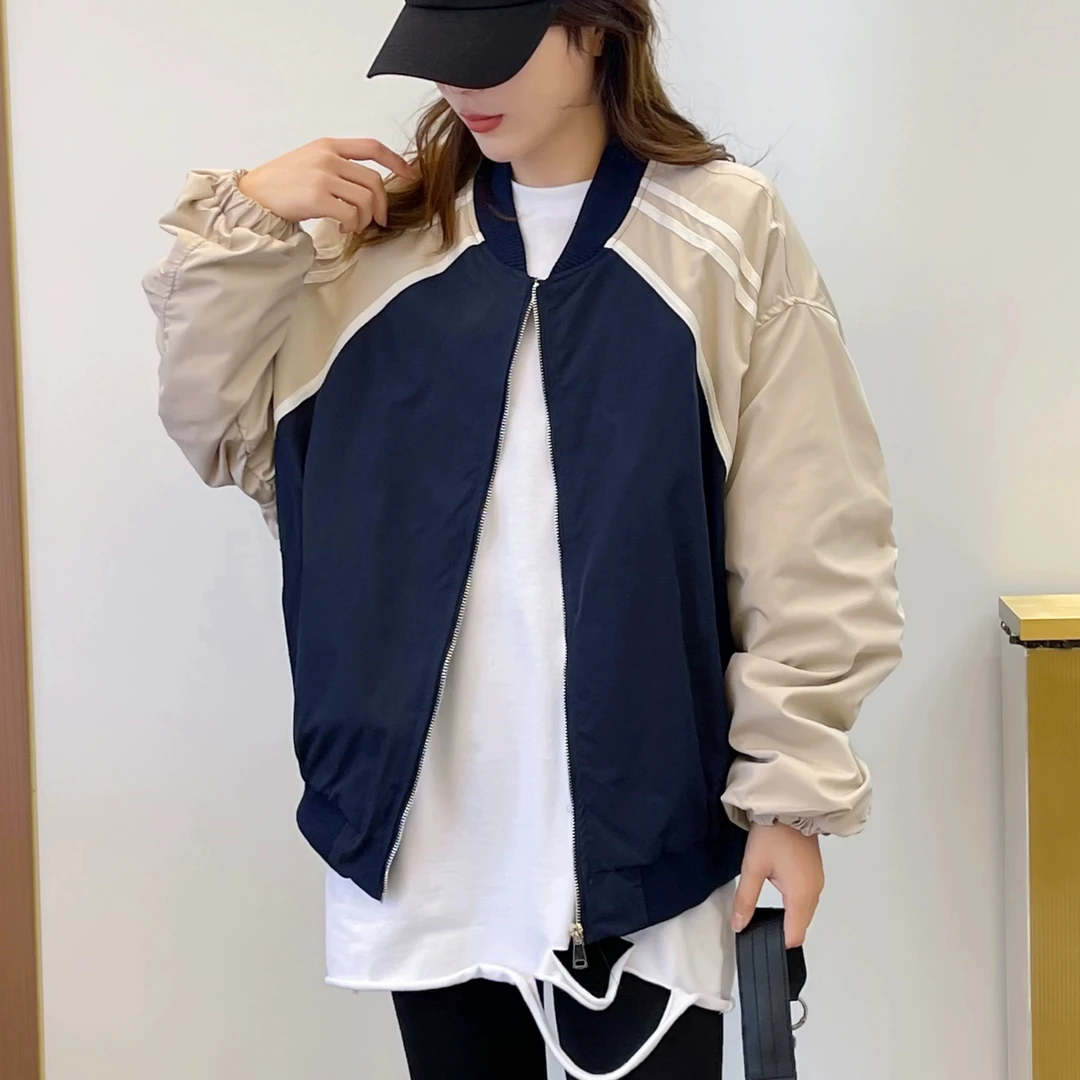 运动休闲百搭宽松韩版立领拼接撞色外套