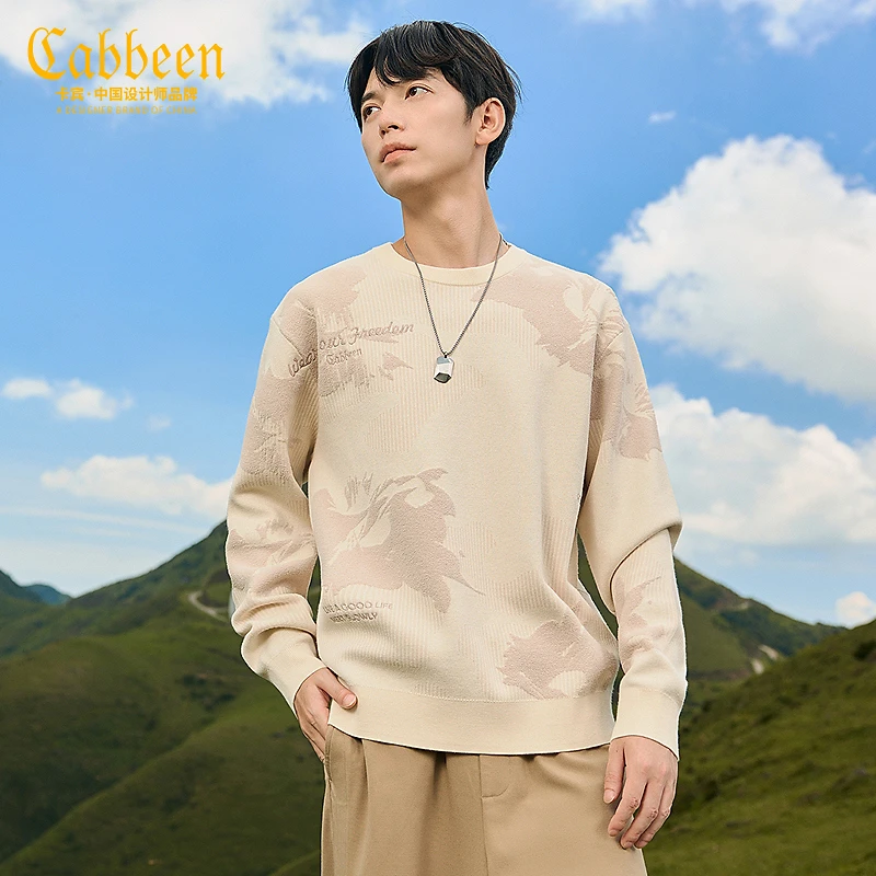 卡宾男装 花卉提花针织衫2024秋冬新款宽松线衫上衣潮流H