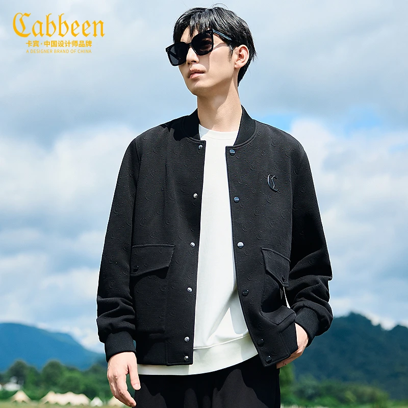 卡宾男装 老花提花夹克2024秋冬新款LOGO高周波外套休闲时尚A