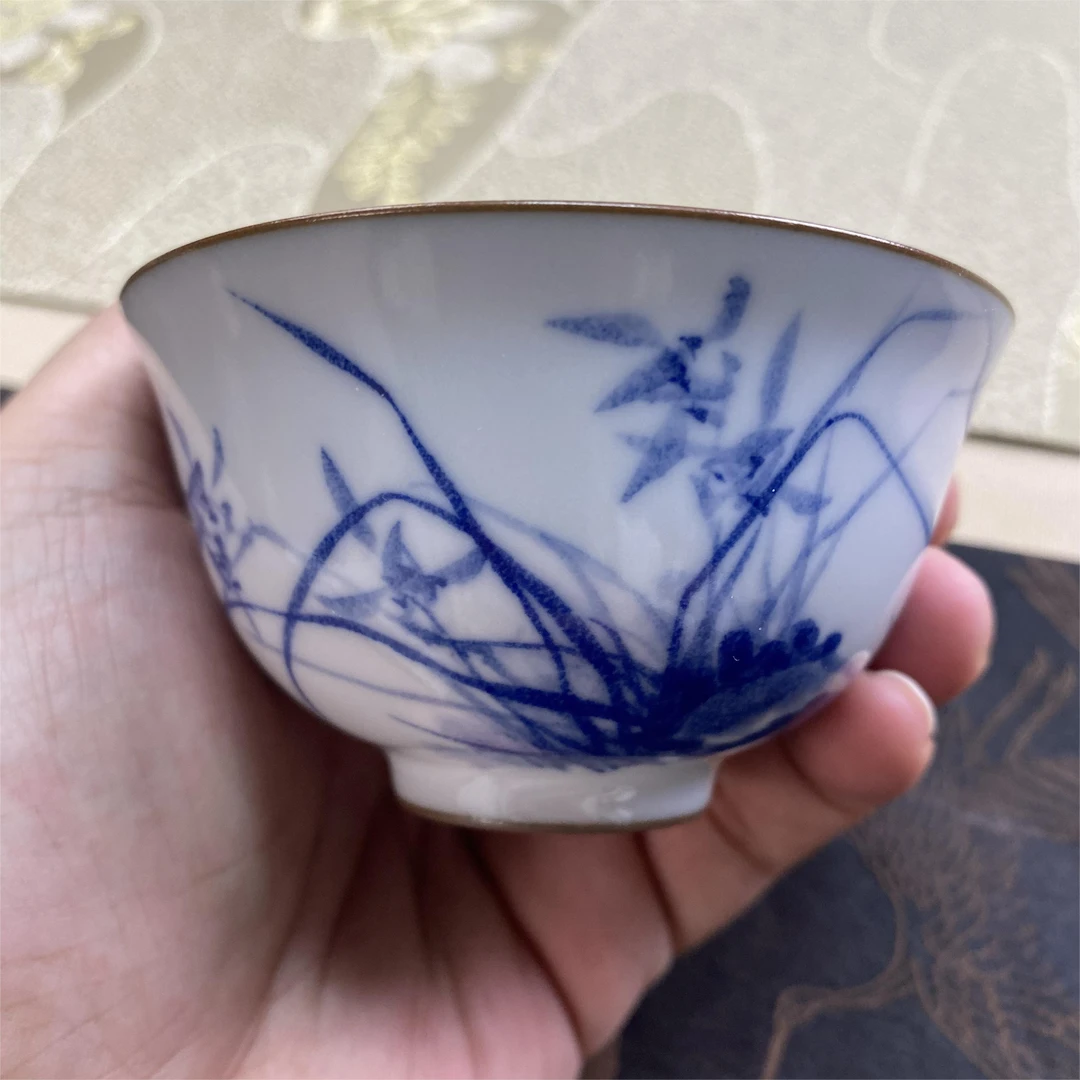 新杯友专享福利款 纯手工原矿高温汝瓷 羊脂白兰花如意杯主人杯