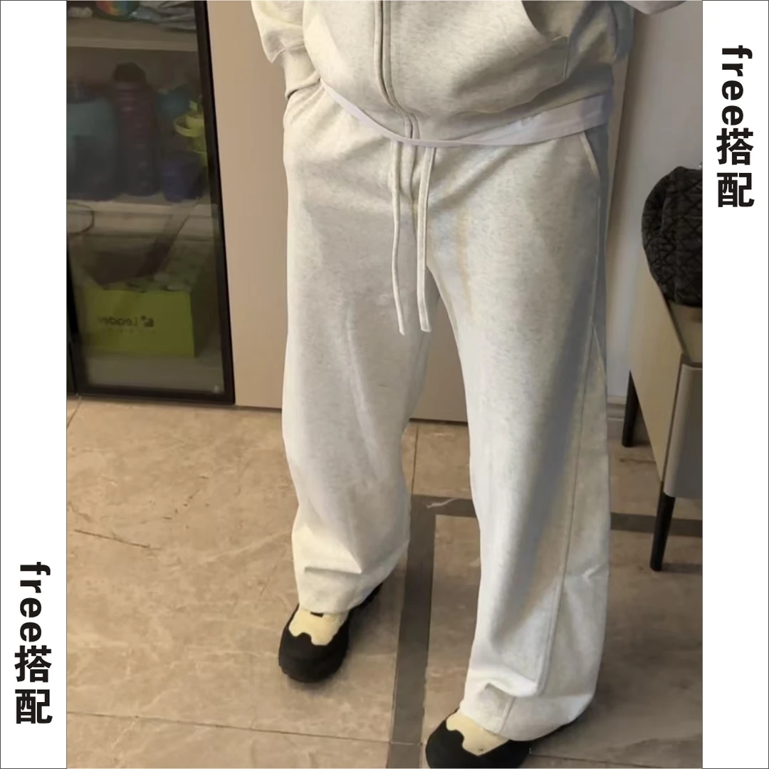 2024秋冬爆款白花灰重磅弯刀卫裤男宽松直筒工装美式休闲运动裤