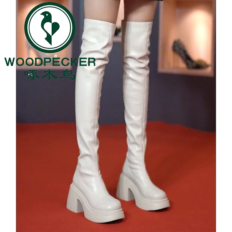 啄木鸟防水台厚底法式高跟长靴女2025秋冬新款百搭显瘦气质过膝靴