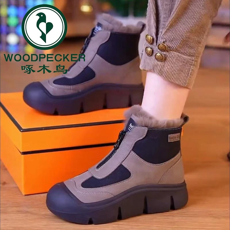 啄木鸟东北雪地靴厚底防滑加厚保暖棉鞋2025冬季马丁靴时尚棉靴
