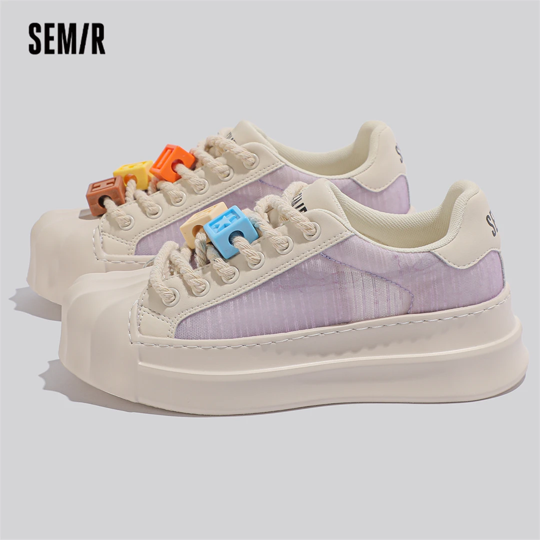 Semir/贝壳头女鞋2025夏季新款串珠透气板鞋女厚底百搭爆款休闲鞋