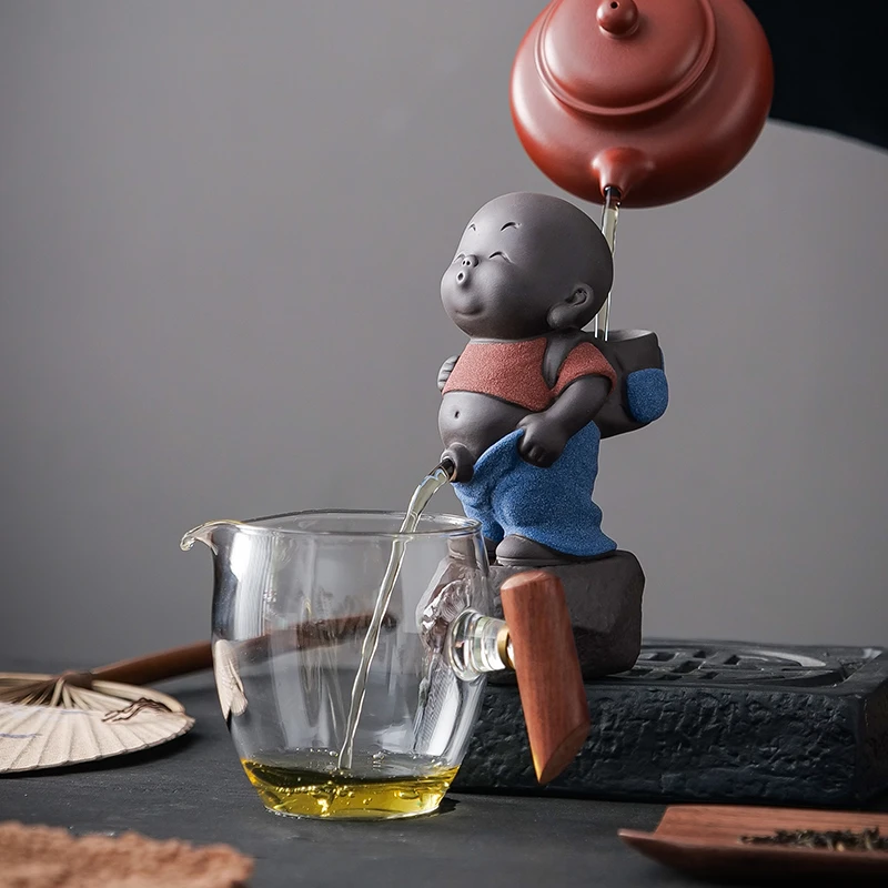 高端茶漏摆件茶桌新型小和尚茶滤泡茶叶过滤网茶台茶室禅意装饰品