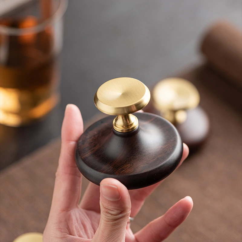 高档黄铜盖置茶壶实木盖托盖碗托架家用功夫茶具配件茶道茶玩摆件