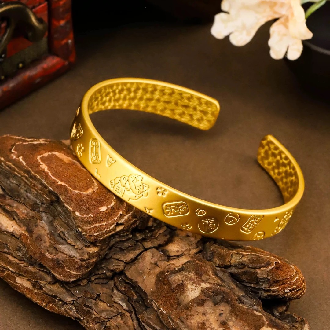 合金手镯 黄色时尚吉言手镯开口百搭经典【雯雯专享】HEJSZ046