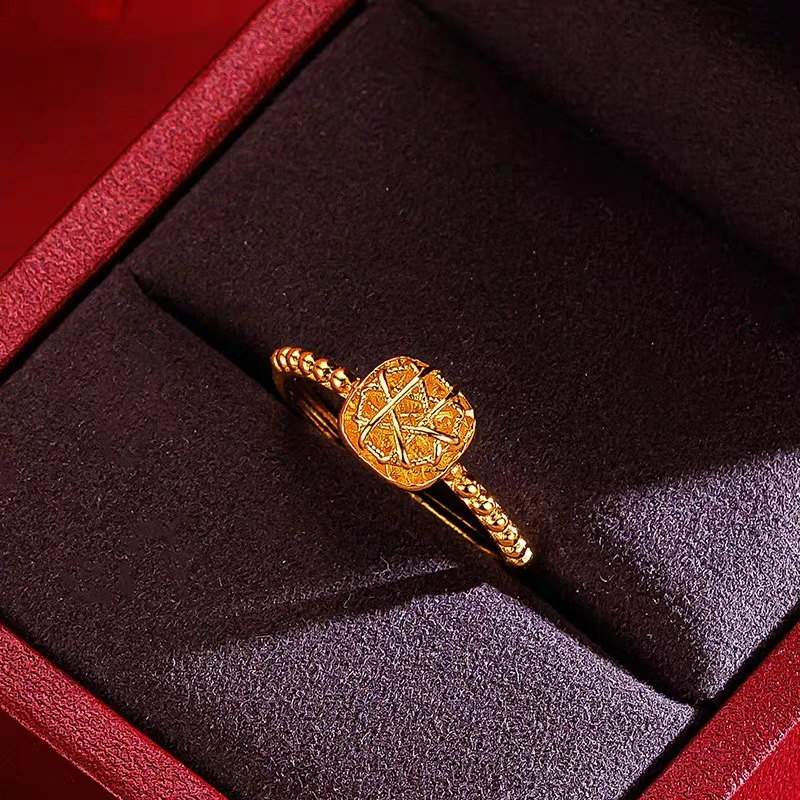 合金戒指 黄色气质轻奢时尚百搭拉丝方糖戒指【雯雯专享】HEJJ251