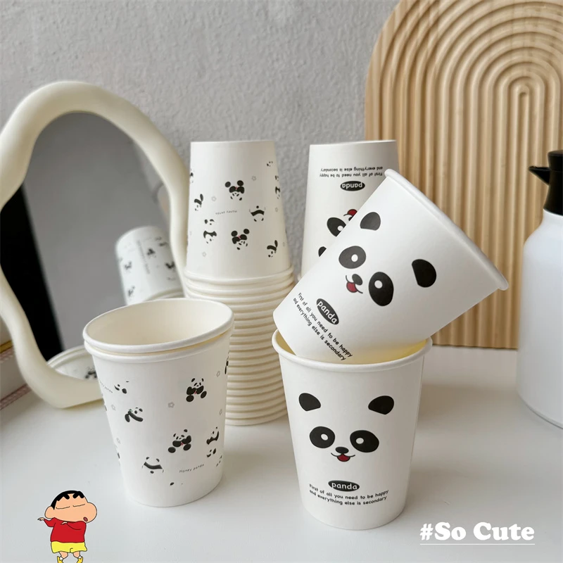 可爱熊猫一次性杯子纸杯办公加厚家用简约特厚商用防烫喝水杯子