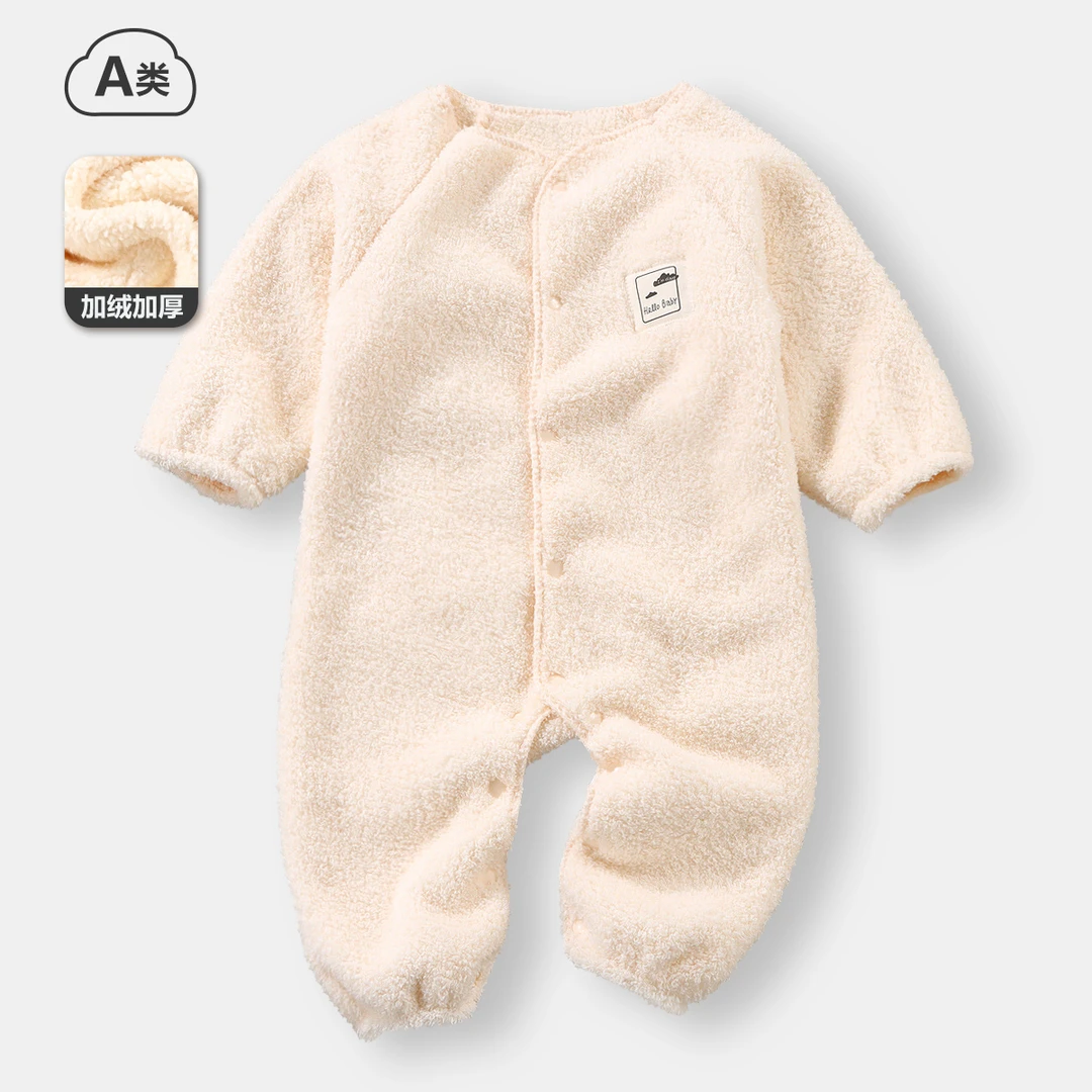 婴幼儿云朵绒爬服加绒加厚秋冬季新款新生儿保暖连体衣宝宝哈衣
