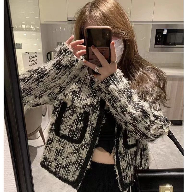 长毛编织韩版短款开衫外套女秋冬2025新款设计感上衣潮气质百搭