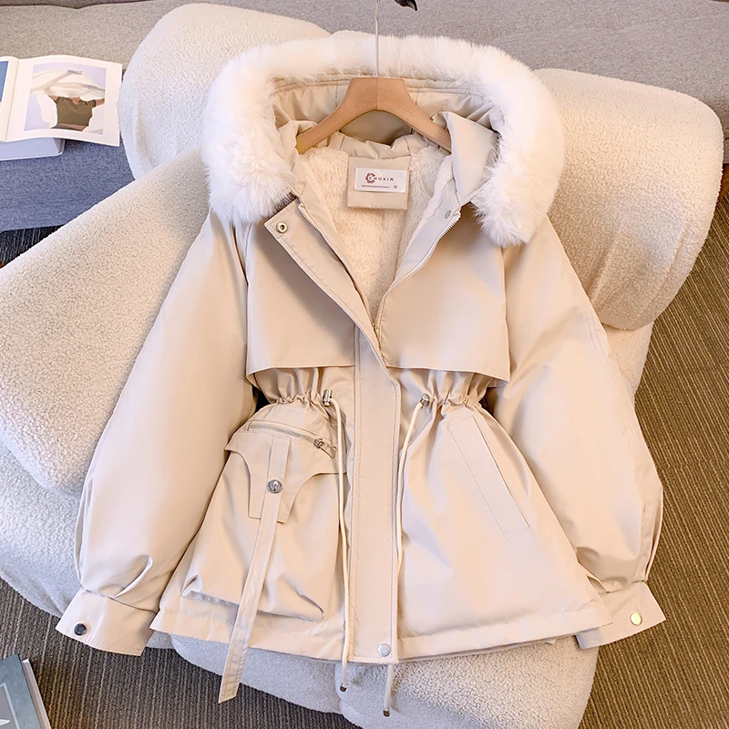 小个子新款派克服加绒加厚韩版连帽休闲百搭大毛领秋冬外套