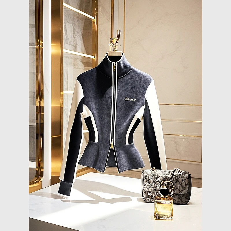 今年爆款灰色高领双拉链收腰卫衣外套女2024冬季加绒加厚内搭上衣