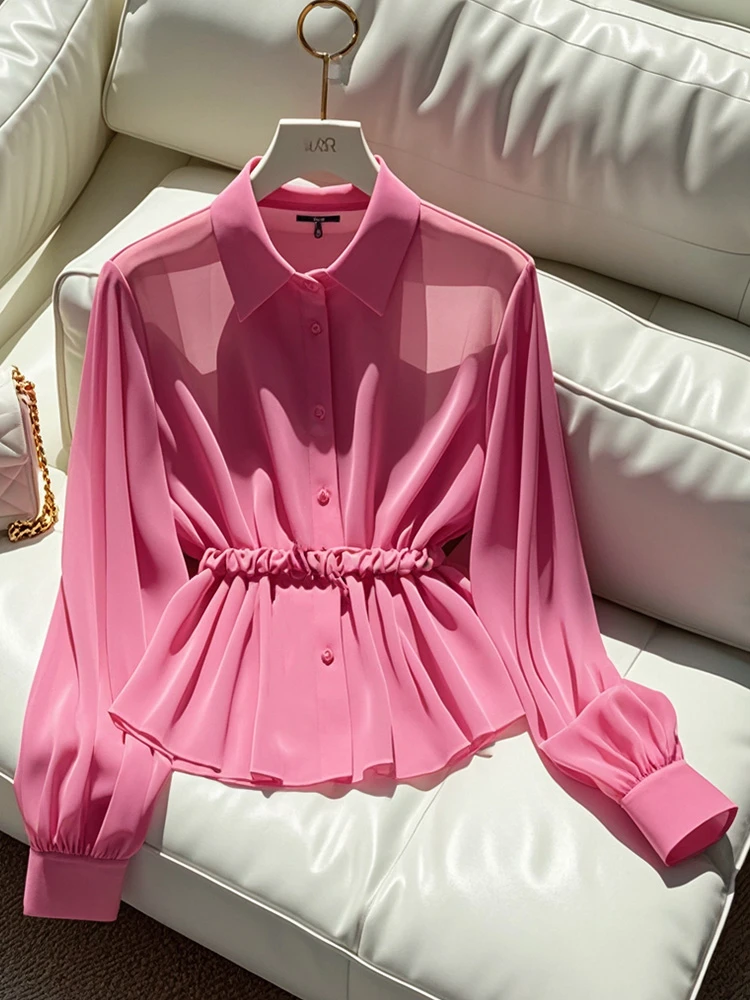 洋气高端别致小衫法式高级感气质绝美小众安可拉红色长袖衬衫早秋