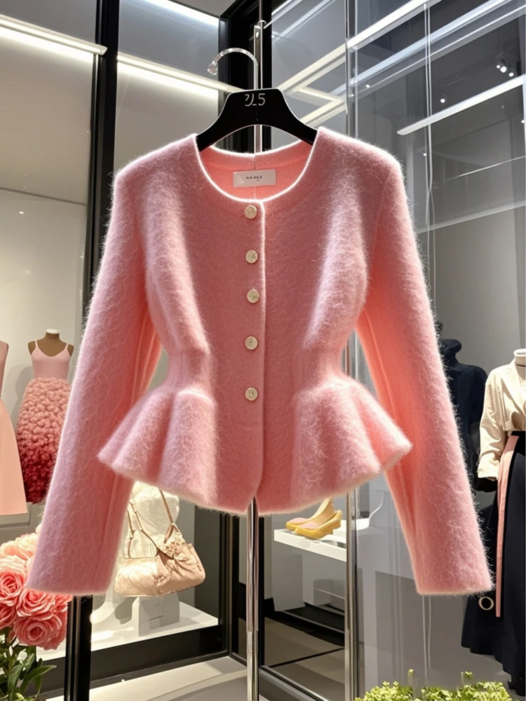 早秋2024新款小香风上衣法式轻奢高级感气质名媛时尚高端粉色毛衣